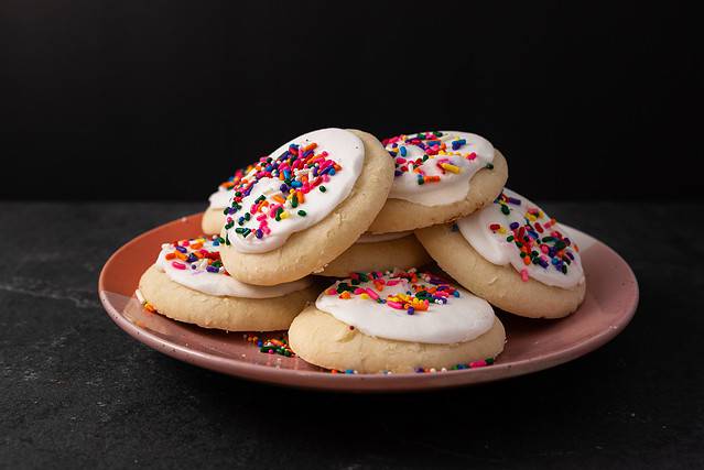 Sprinkle cookies with vanilla icing