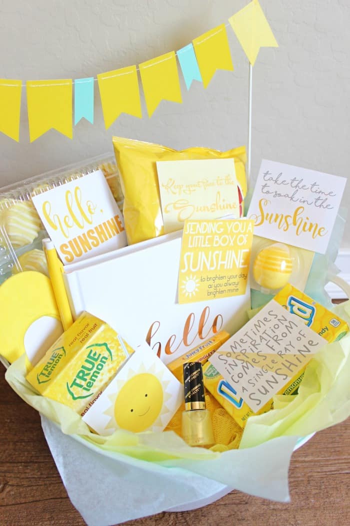 Sunshine basket for someone who needs some cheer. Free printables