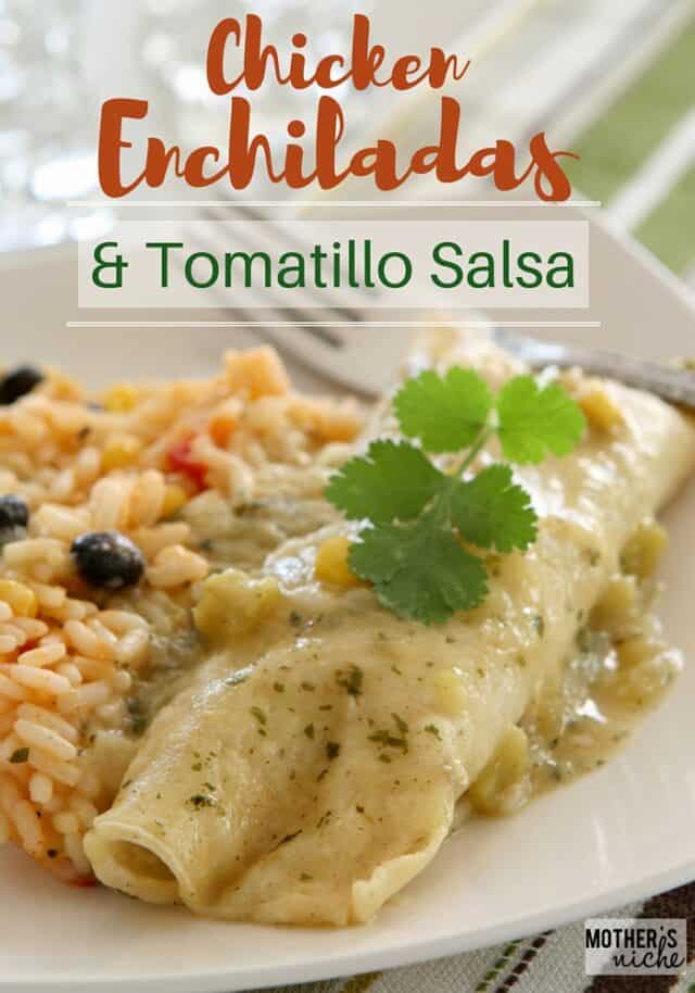 Chicken Enchiladas with an amazing tomatillo salsa! Great as a freezer meal recipe!