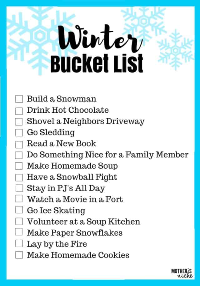 Free Printable Winter Bucket List