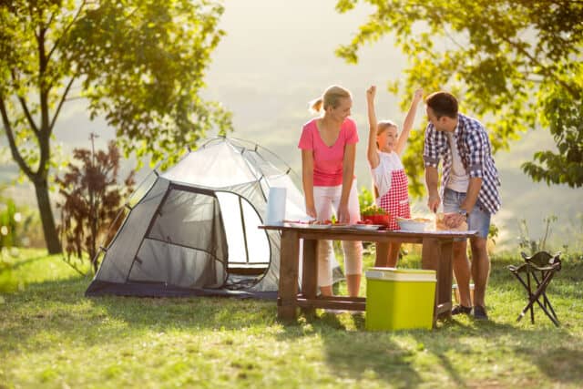 family camping meals by campsite