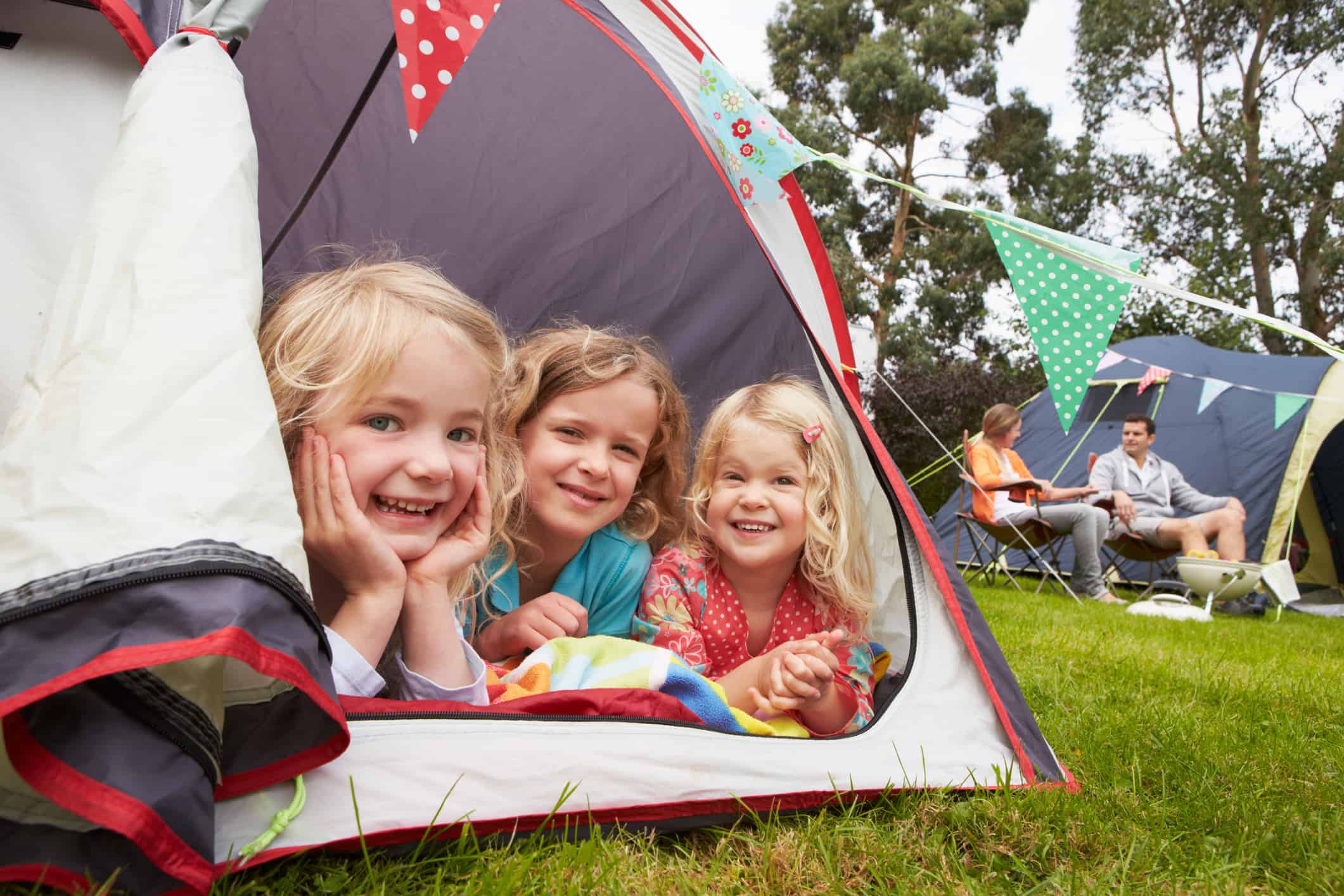 family camping trip with adults and children