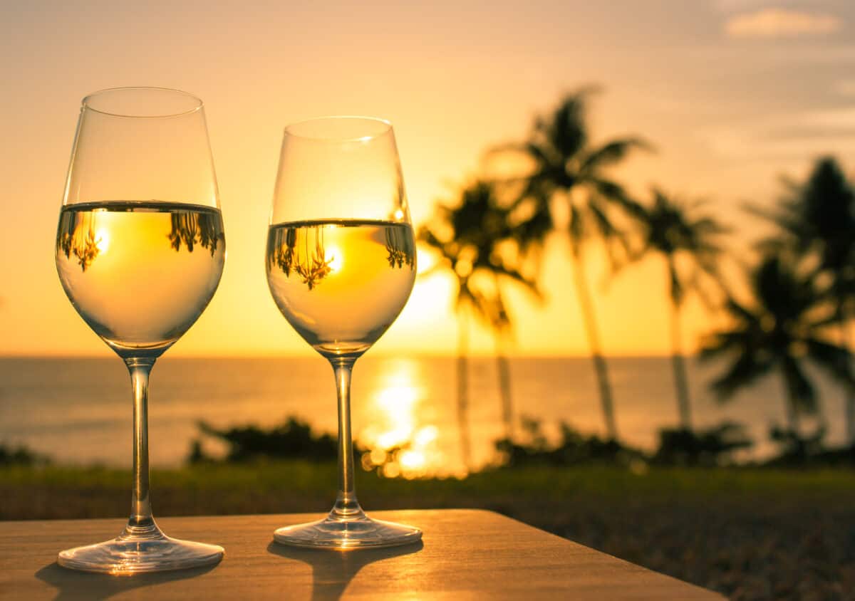 wine tasting at sunset
