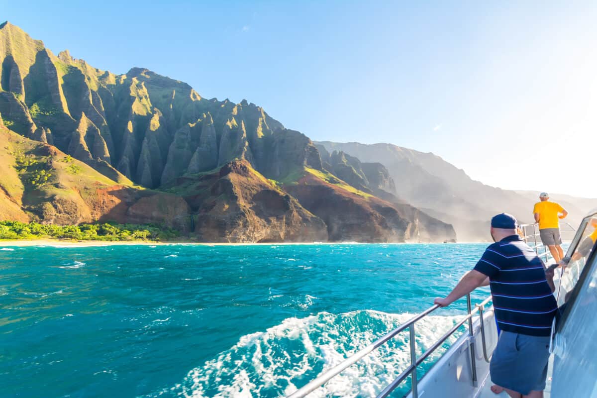 take a sunset cruise along the Na’pali Coast