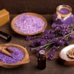 lavender flower with bathsalts and essence