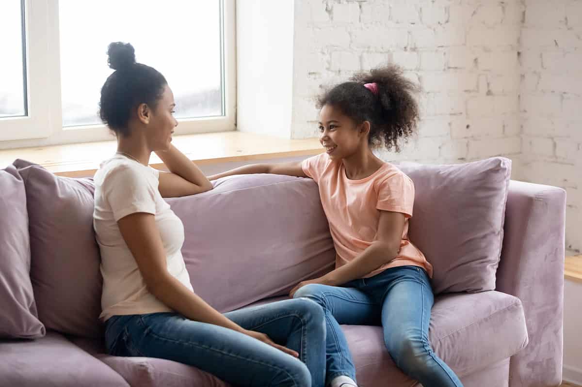 Mom talking with pre-teen daughter