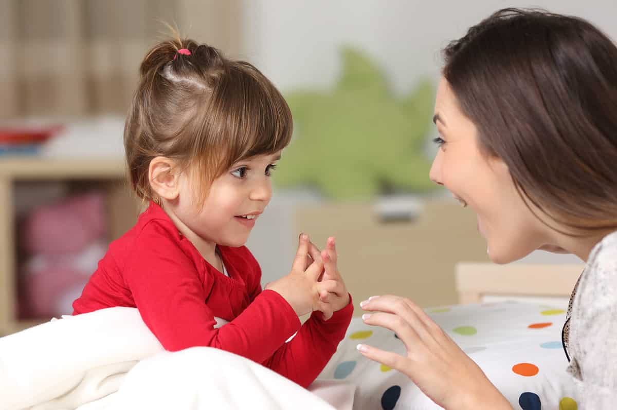 2 year old talking to mom