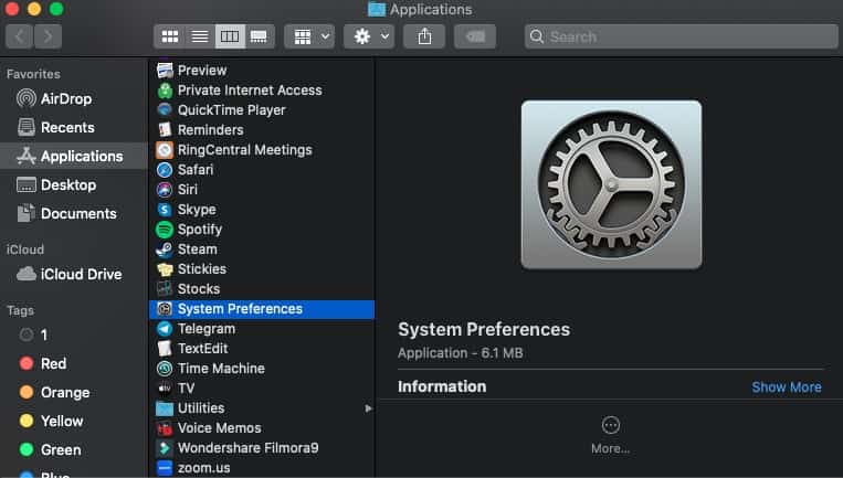 System Preferences Box