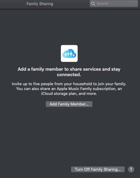 Family sharing - add member screen