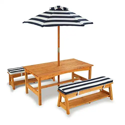 KidKraft Outdoor Wooden Table & Bench Set with Cushions