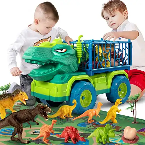 Dinosaur Transport Truck with Dino Toys and Play Mat
