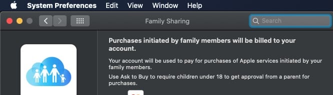 Family sharing - purchases screen