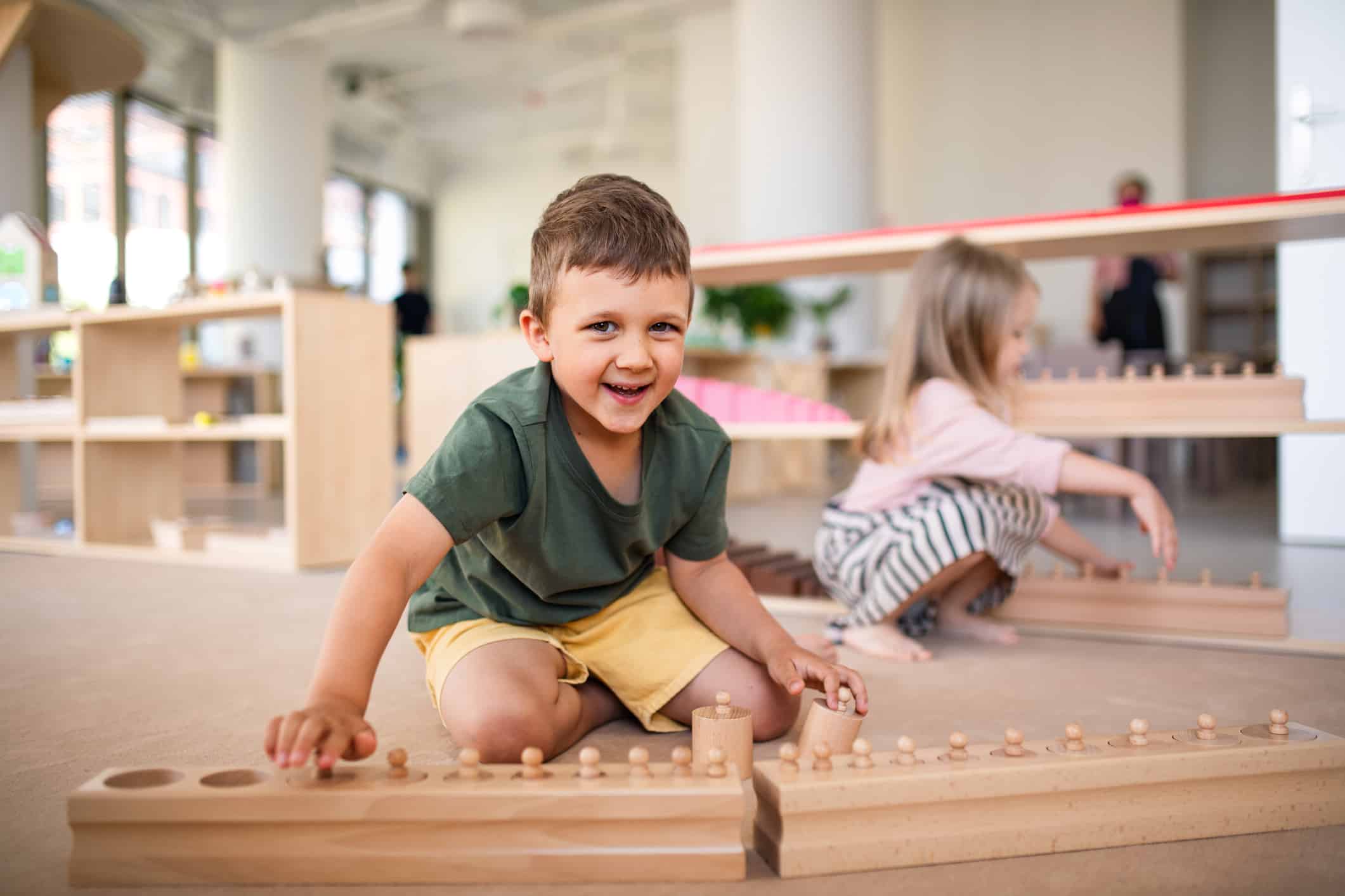 Children learning in a Montessori classroom.