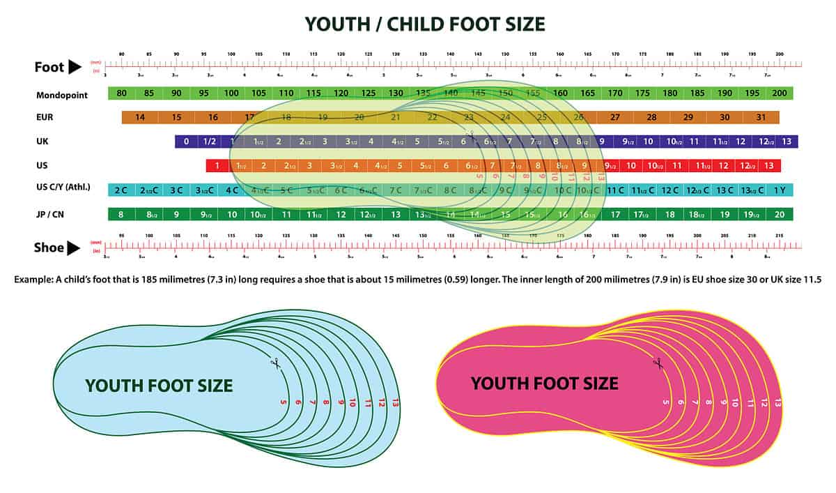 shoe size chart for kids