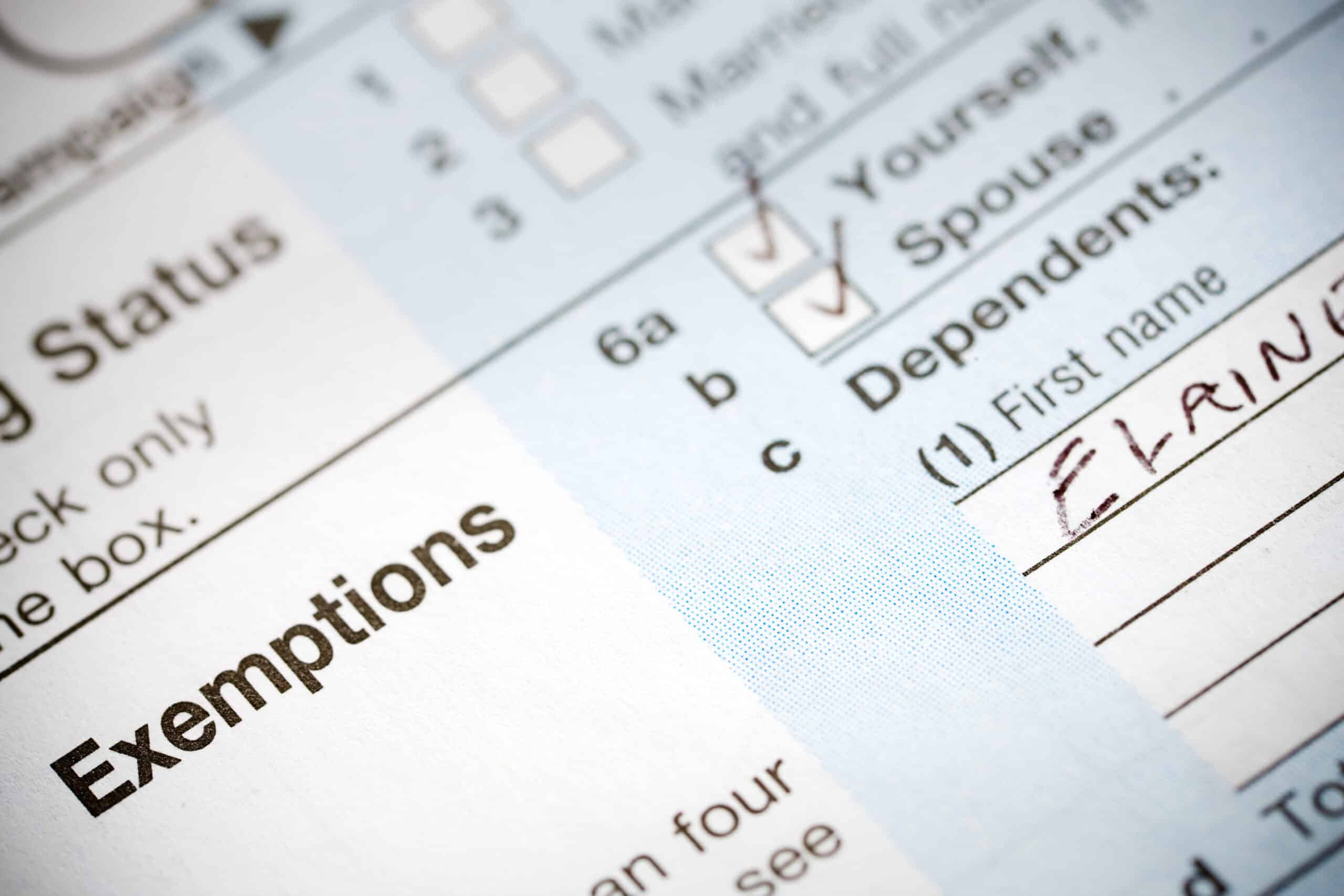 Tax Exemption Line on Form 1040 Tax Form