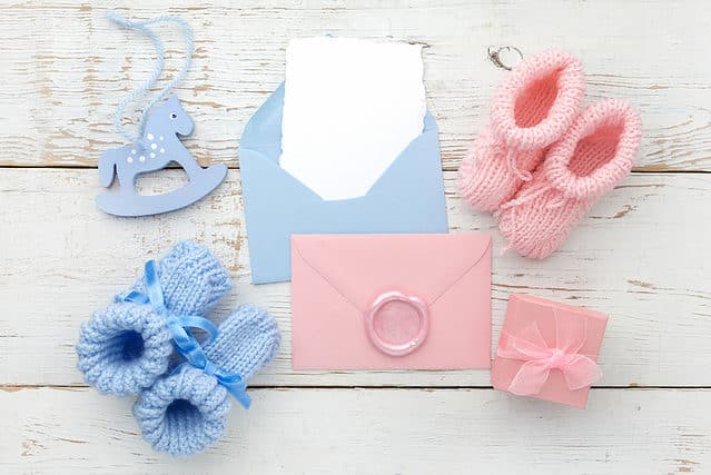 Blue and pink baby booties