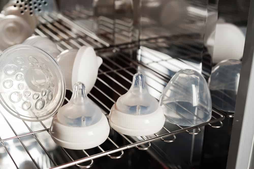 Baby bottles on drying rack