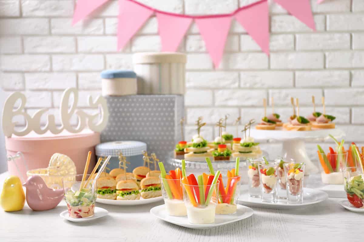 Table with baby shower food