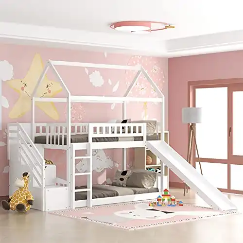 MERITLINE Twin Over Twin Bunk Bed with Slide