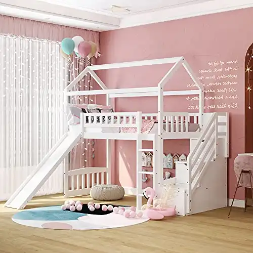 Harper & Bright Designs Loft Bed with Slide