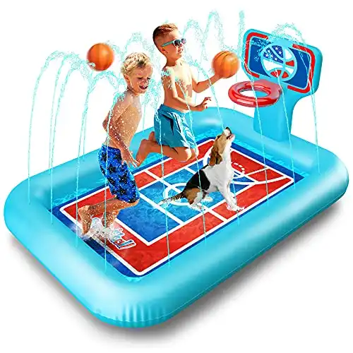 Splash Pool with Sprinkler System and Basketball Hoop