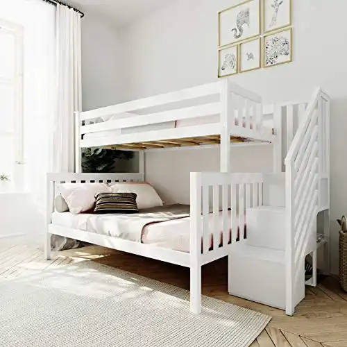 Max & Lily Bunk Bed, Twin-Over-Full Bed Frame For Kids With Stairs