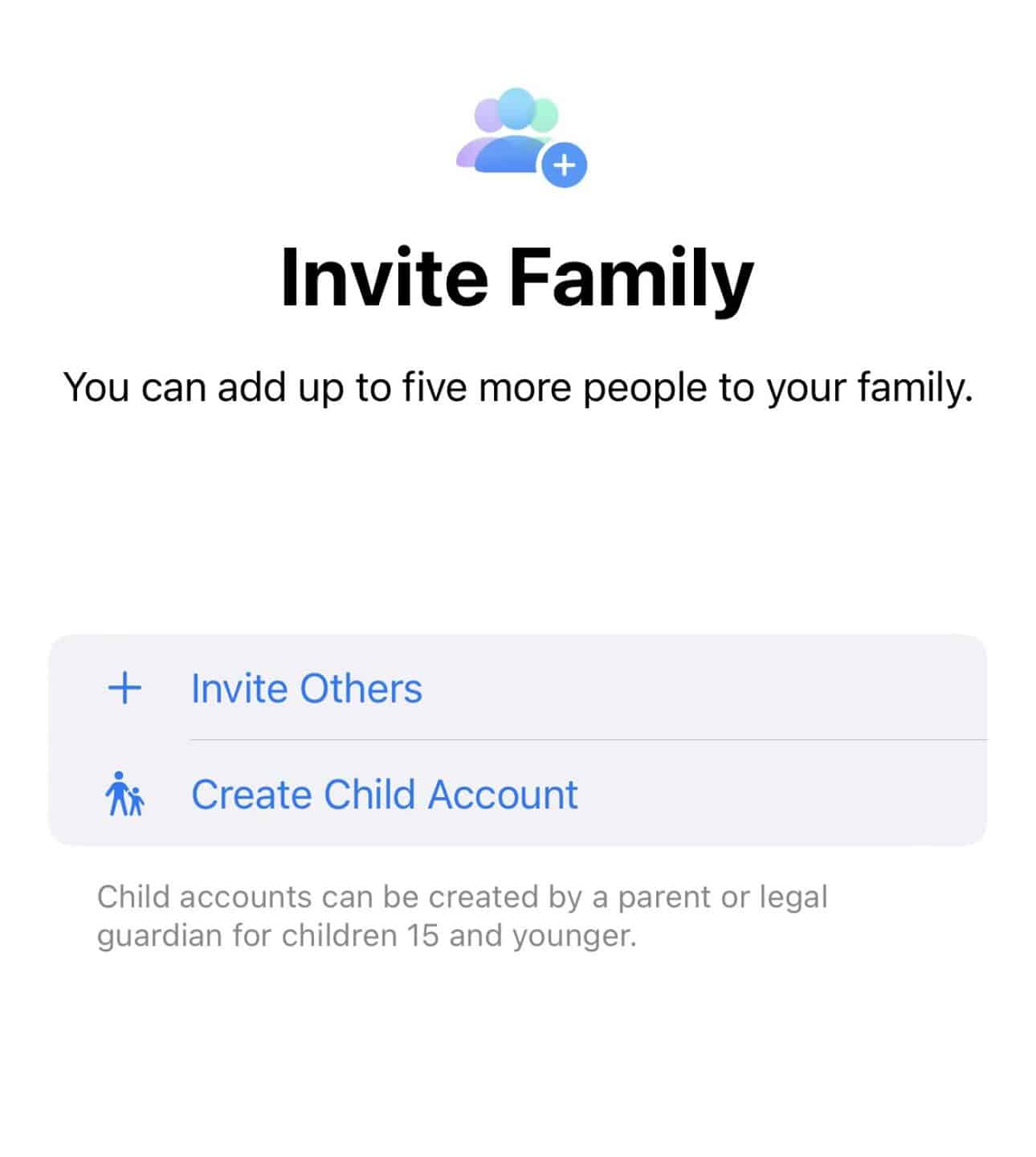 family sharing - invite family screen