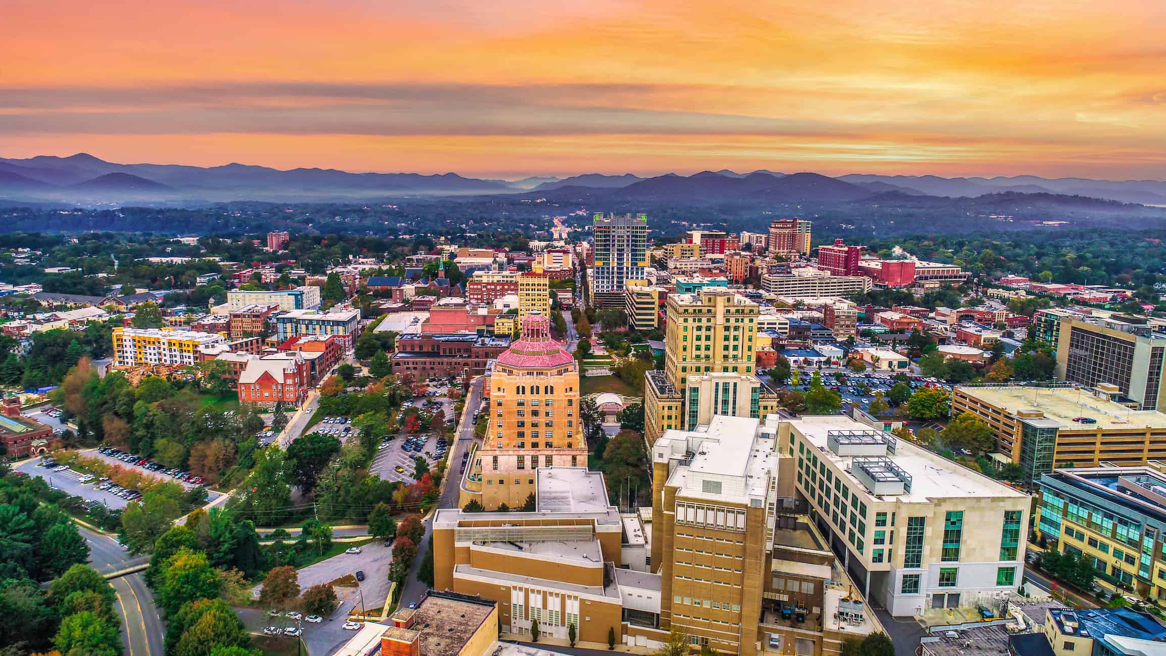 Downtown Asheville North Carolina NC Skyline Aerial.