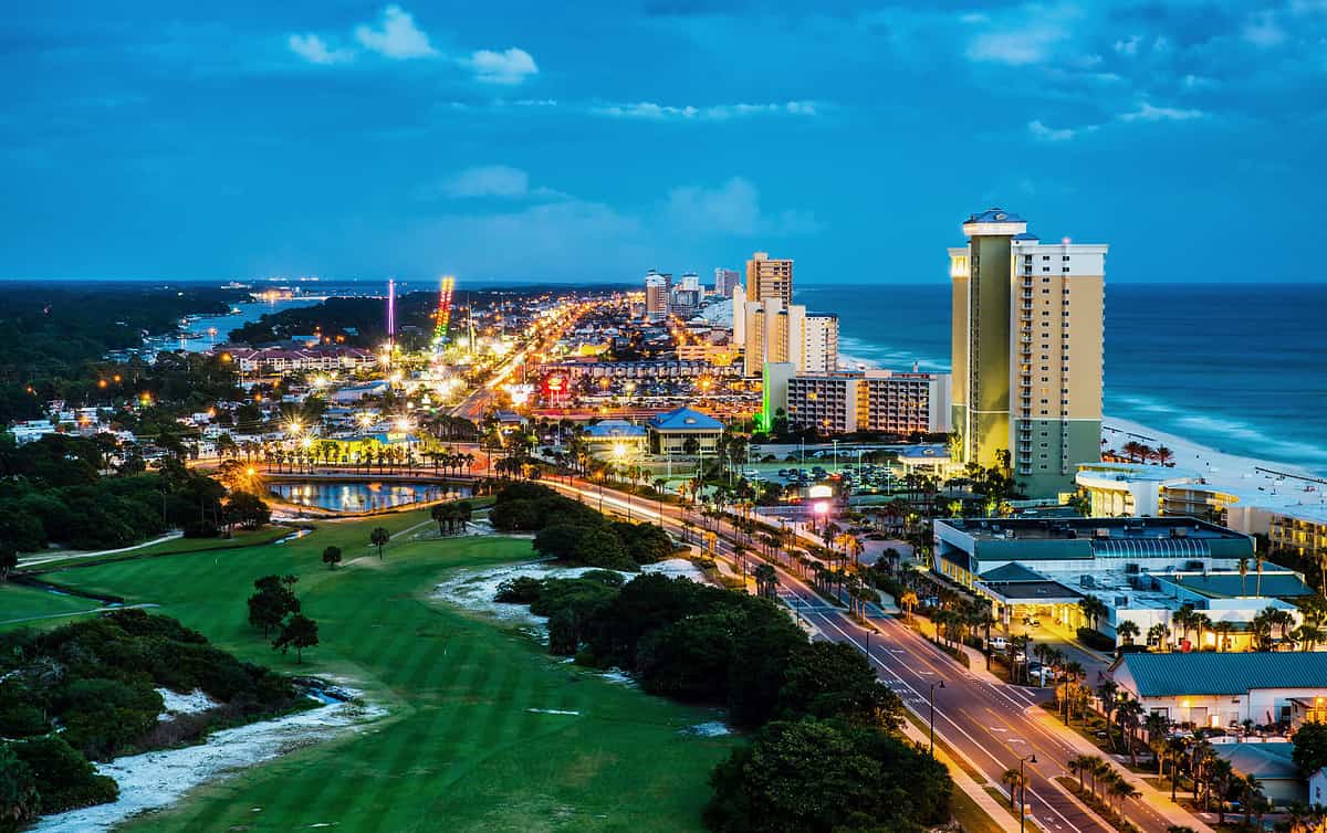 Panama City Beach, Florida, view of Front Beach Road at night