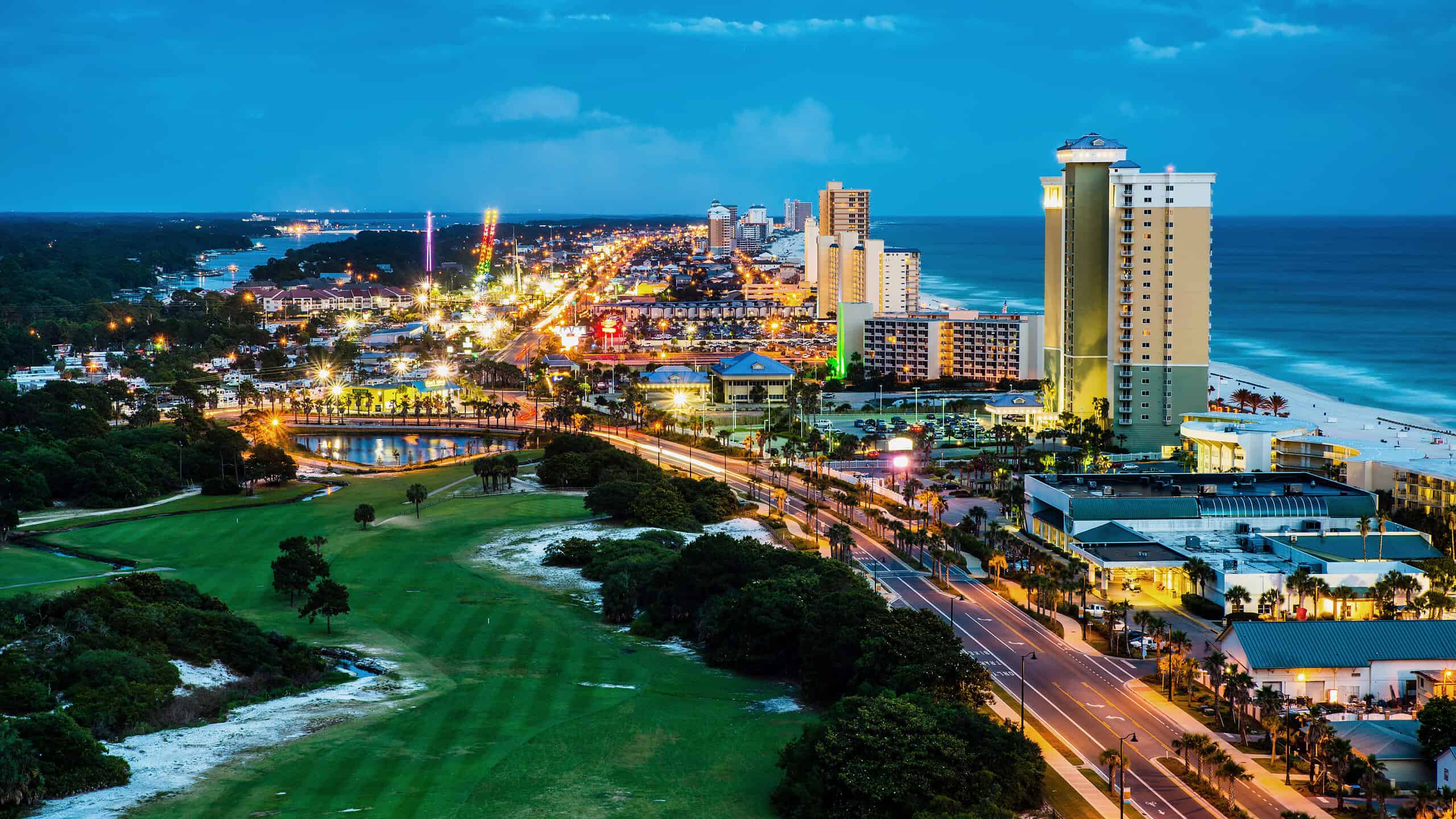 Panama City Beach, Florida, view of Front Beach Road at night