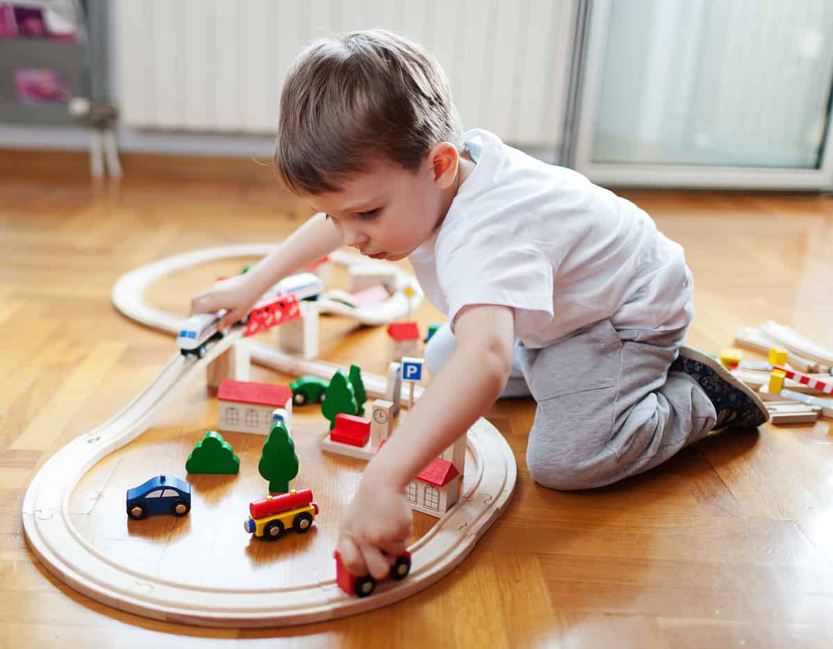 3 year old with train