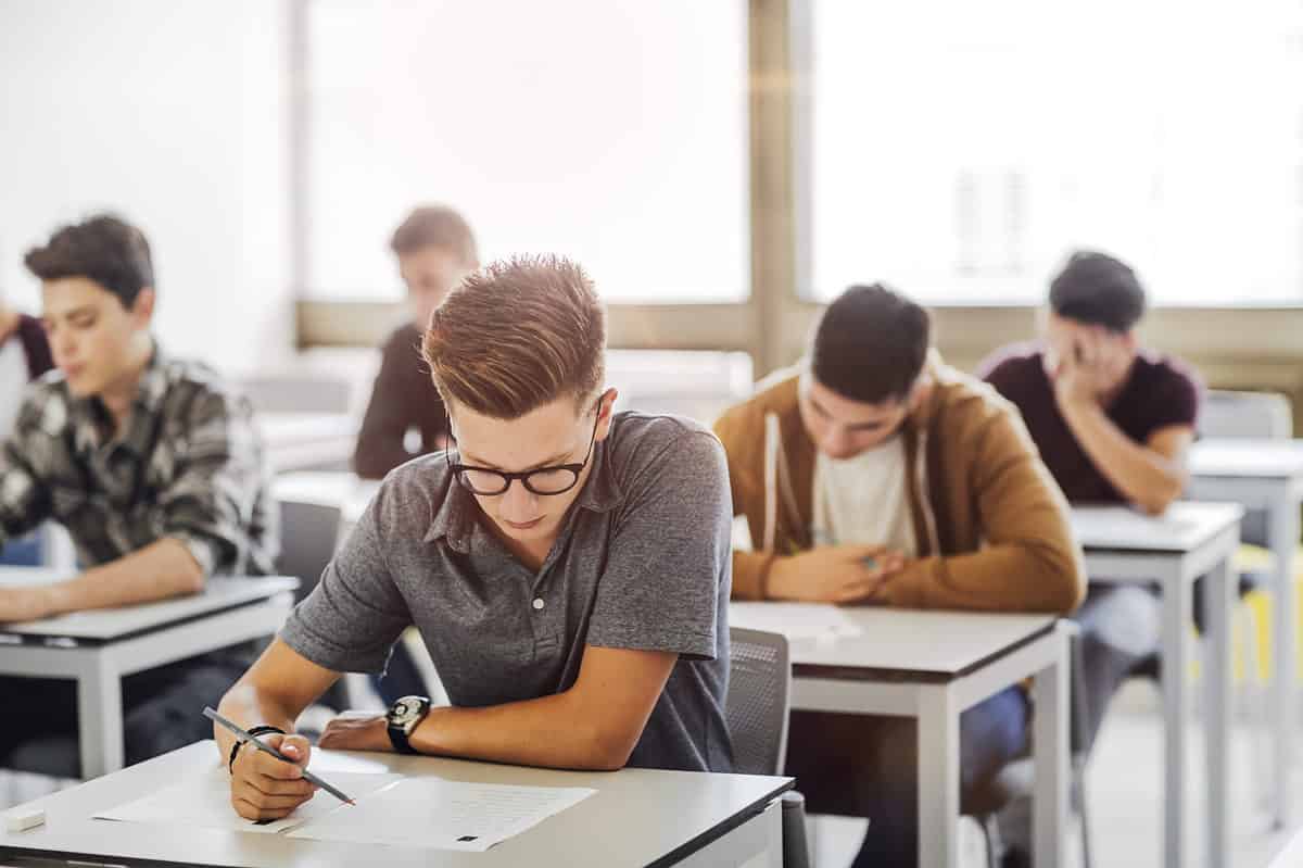 High school students busy taking an exam.