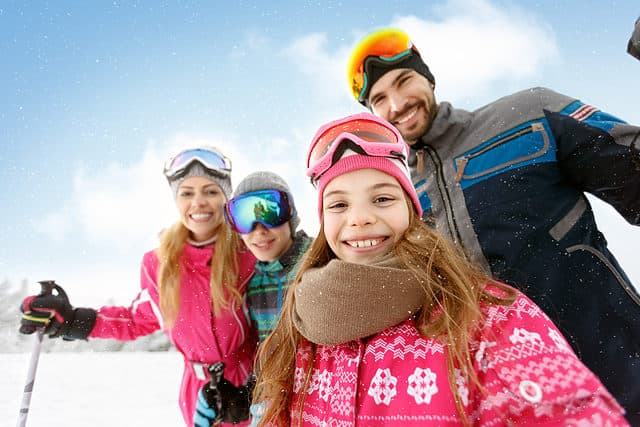 Family skiing together