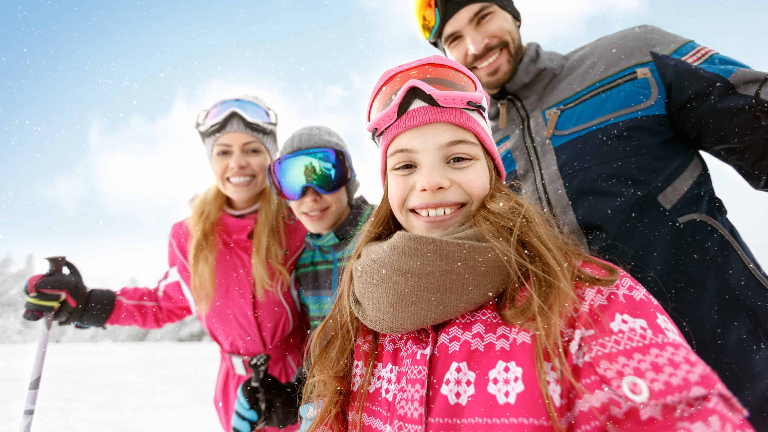 Family skiing together