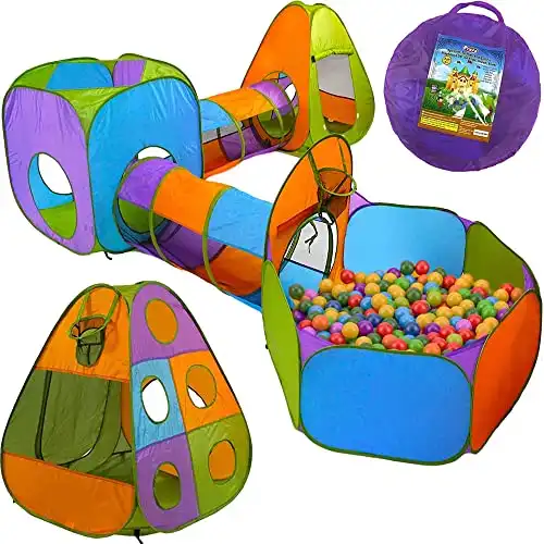 Playz 5-Piece Kids Pop-Up Play Tent Crawl Tunnel and Ball Pit