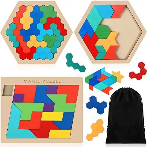 3 Pack Hexagon Wooden Puzzle