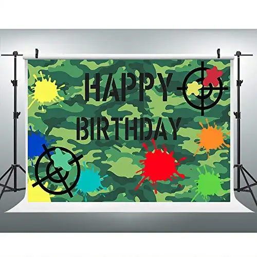 Paintball Party Green Camo Splash Backdrop for Birthday