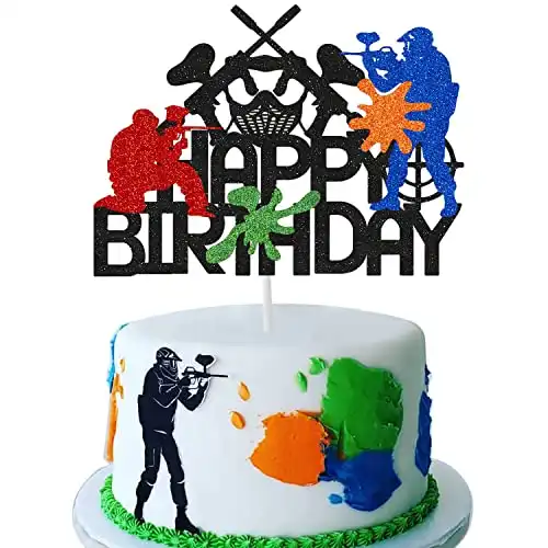 QIUKA Paintball Happy Birthday Cake Topper