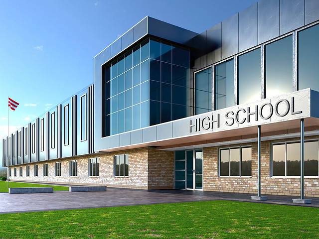 High school entrance facade. 3d illustration