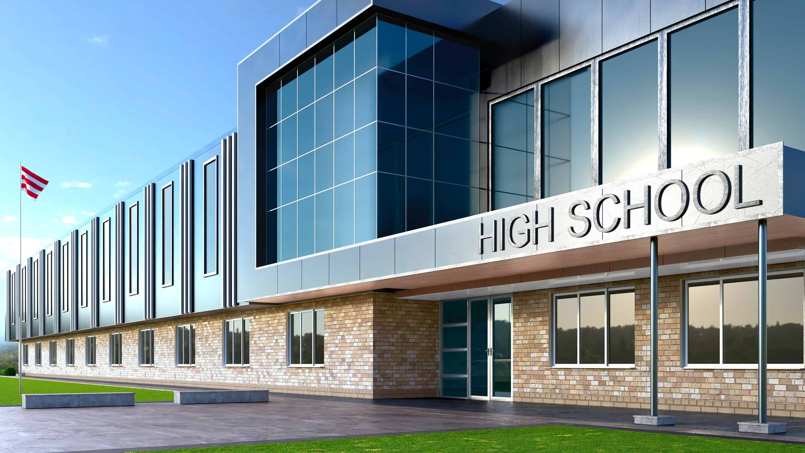 High school entrance facade. 3d illustration