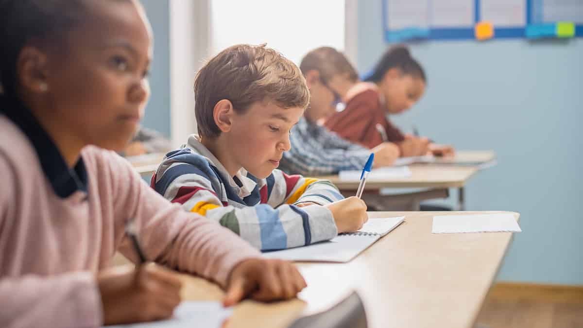 Elementary school kids in a classroom. 