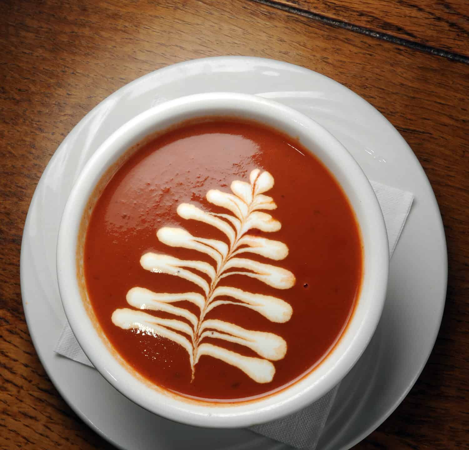 Tomato Bisque Soup Presented Vertical