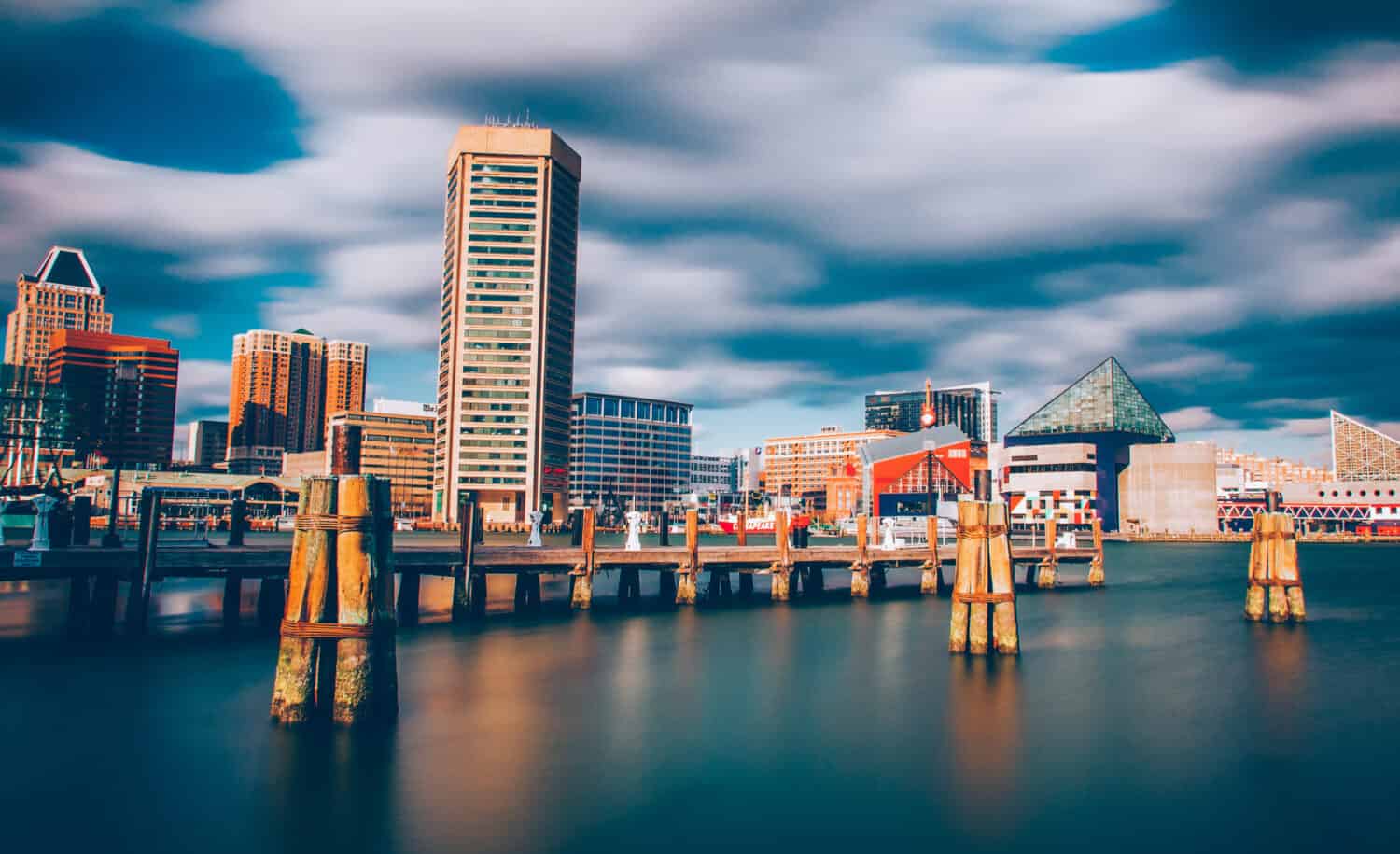 Mid-day long exposure of the Baltimore Inner Harbor Skyline