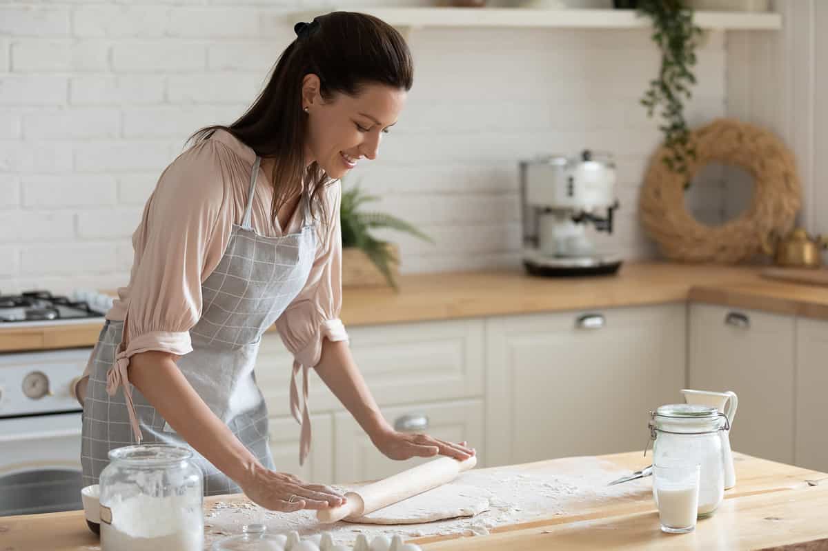 Woman baking happily