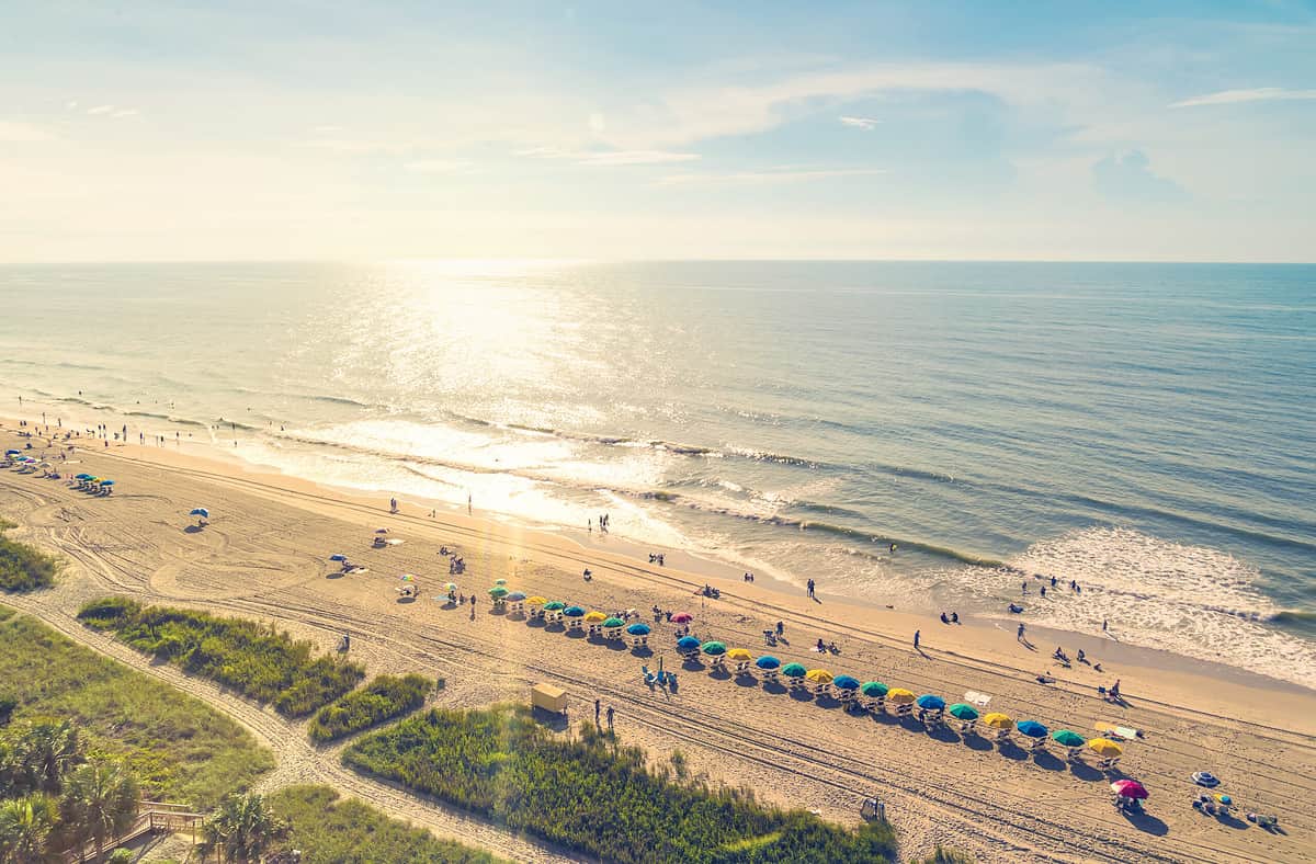 Myrtle Beach South Carolina aerial view at sunset