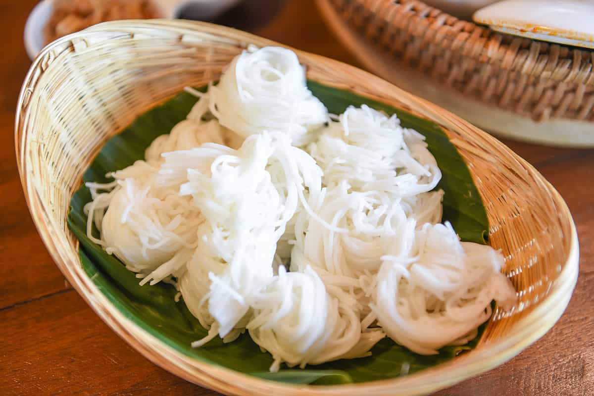 Thai rice vermicelli noodle on basket - Thai traditional menu