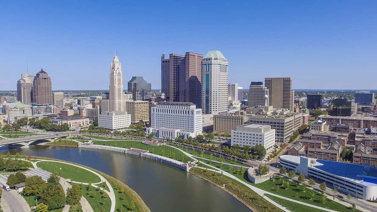 Downtown Columbus, Ohio on a beautiful summer day. Columbus is the capital of Ohio and largest city of Franklin County.
