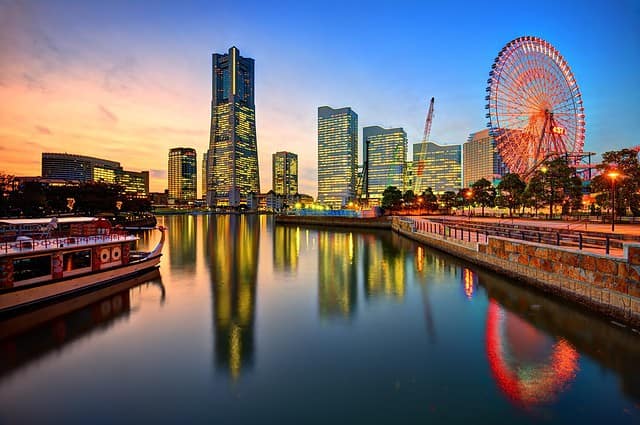 Yokohama, Japan skyline at Minato-mirai at sunset.