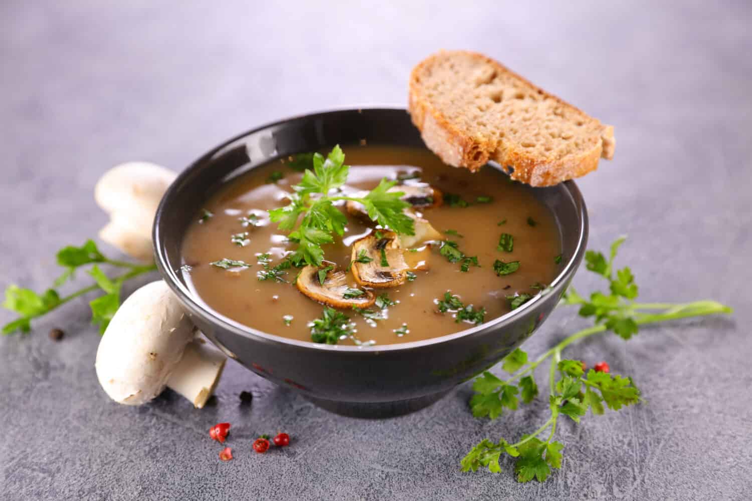 bowl of mushroom soup and bread