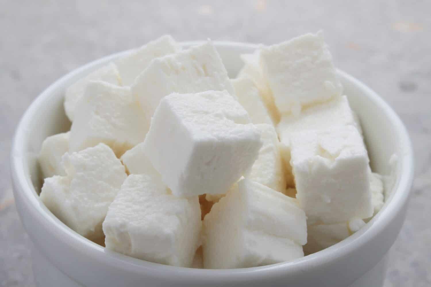 feta goats cheese cubes in dish